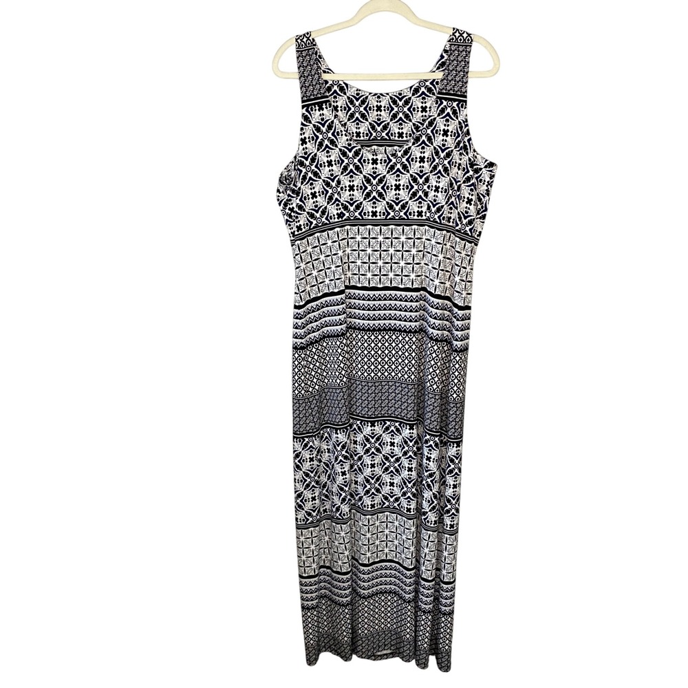 Tommy Bahama Womens Black White Geometric Tile Print Sleeveless Maxi Dress L - Picture 2 of 10